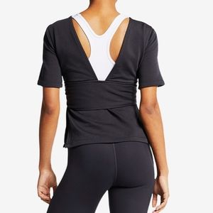 NIKE WOMEN'S STUDIO SHORT SLEEVE WRAP TOP